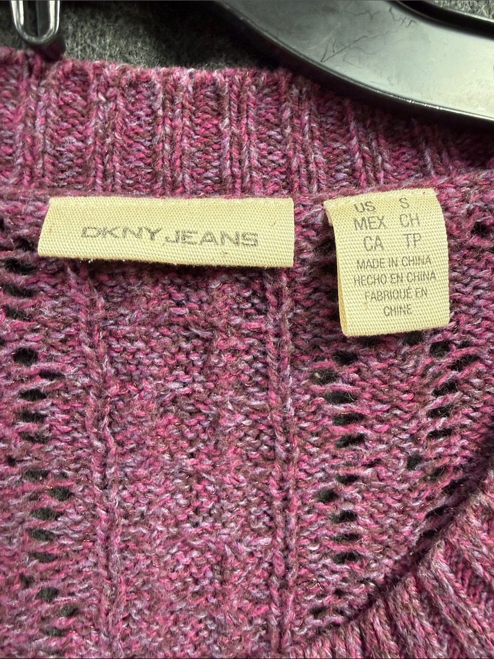DKNY Rose-Purple Floral Cable V-Neck Sweater - Picture 2 of 6